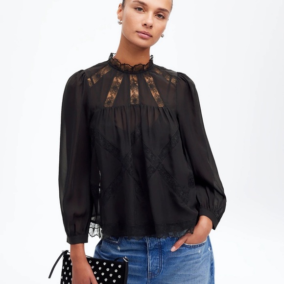 Madewell Lace Inset Top in Silk NWT - Picture 1 of 6